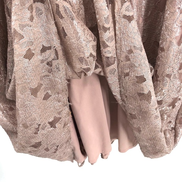 ADRIANNA PAPELL Embellished Metallic Lace Gown Dress 14 Blush Mother Wedding - Picture 5 of 14